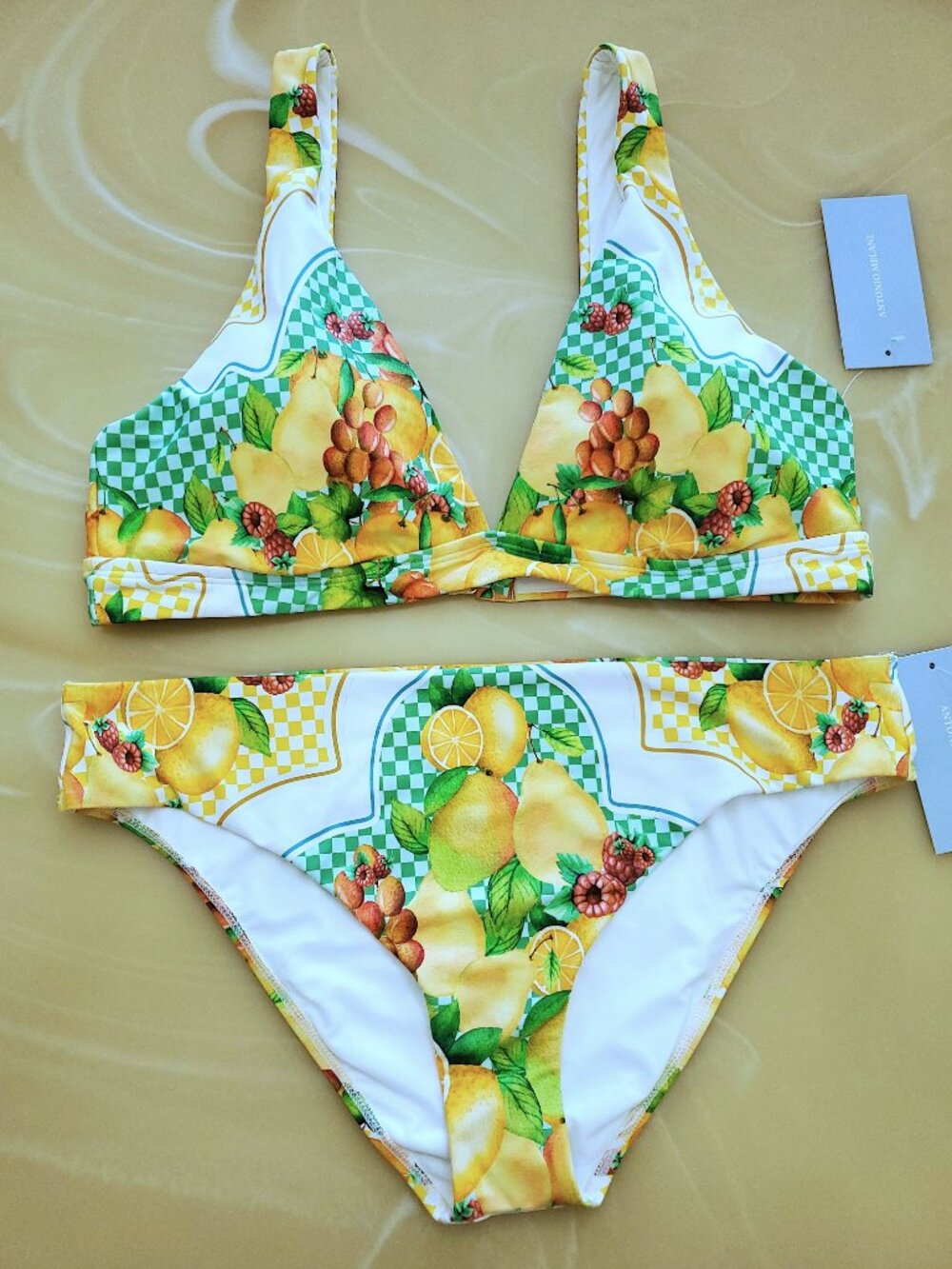 Antonio Melani Lemons Halter Bra and Retro HIpster Pant Bikini Set Size XL - NWT